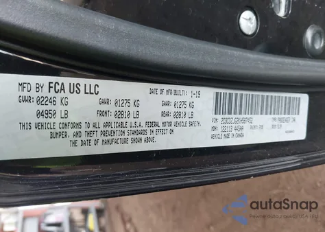 2019 Dodge Challenger Gt z USA, uszkodzony, nr VIN 2C3CDZJG2KH587452